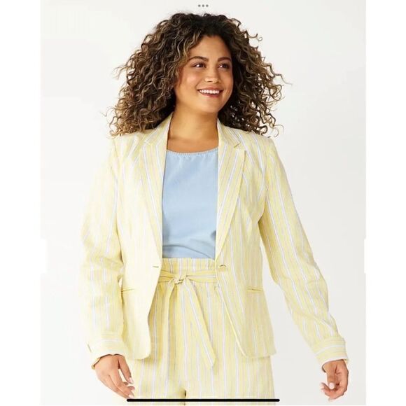 NWT- Draper James Linen-Blend Pin Striped Blazer Color Lemon, Plus Size XXL - Picture 1 of 13